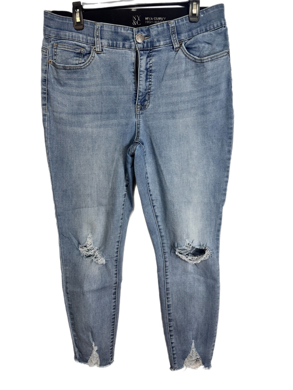 New York & Company Light Blue Distressed Curvy Jeggings